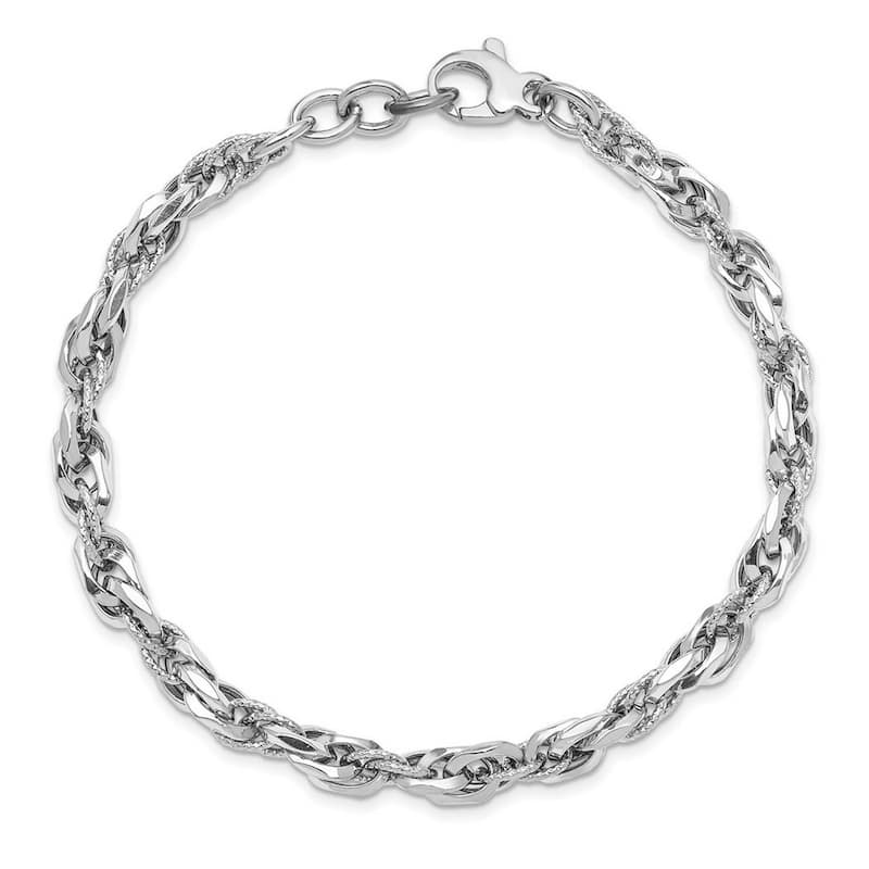 Curata 14k White Gold Sparkle Cut Polished Link With .5 Bracelet 7.25 Inch
