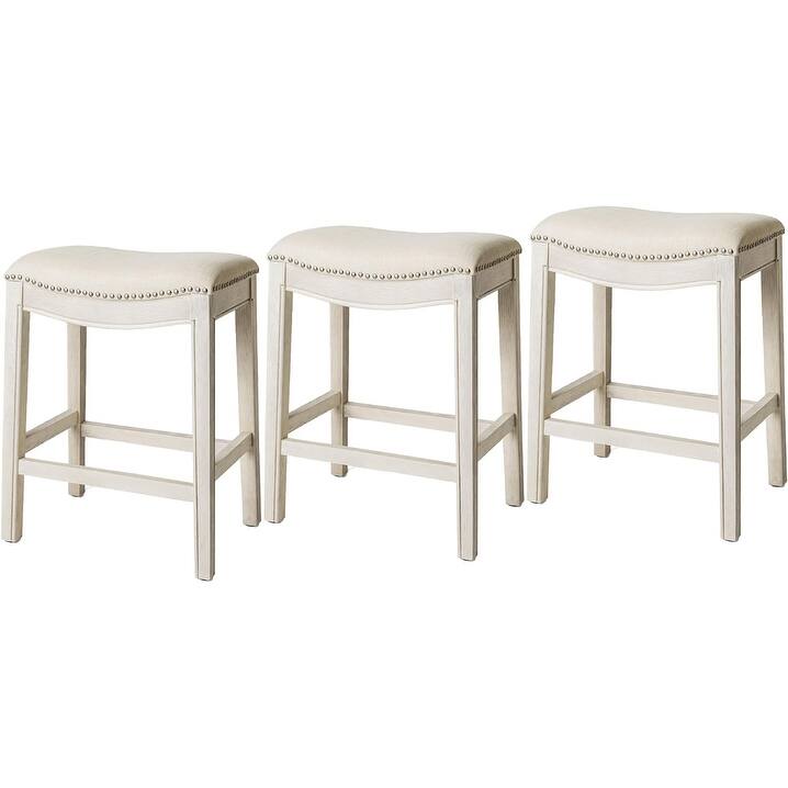 Maven Lane 26" Adrien Saddle Kitchen Counter Height Stool - White Oak - Set of 3