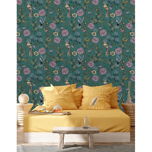 Vintage Flowers and Birds Peel and Stick Wallpaper - Overstock 