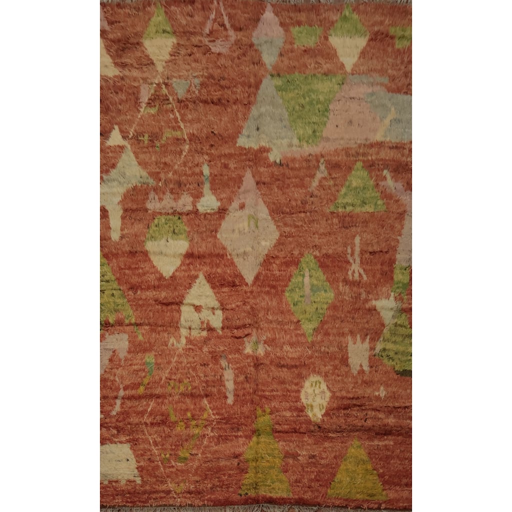 Hand Knotted Oriental 100% Wool Carpet Modern Tribal Oranges & Rust Moroccan Area Rug - 9' 11'' X 6' 5''