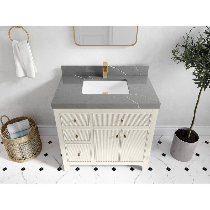Willow Collections 36 in W x 22 in D Sonoma Center Sink Free Standing Reeded Bathroom Vanity with Countertop