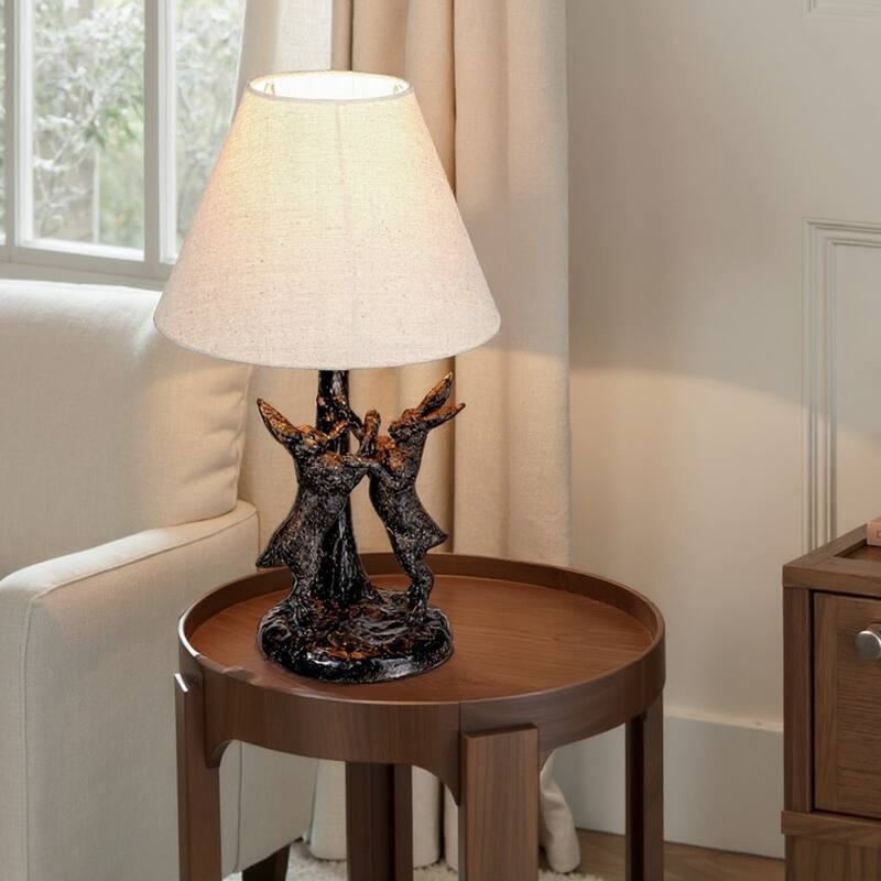 Bunny Rabbit Table Lamp with Linen Empire Shade - 11.0"L x 11.0"W x 18.5"H