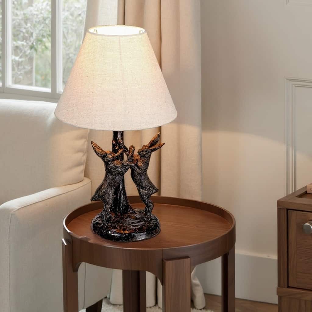 Bunny Rabbit Table Lamp with Linen Empire Shade - 11.0"L x 11.0"W x 18.5"H