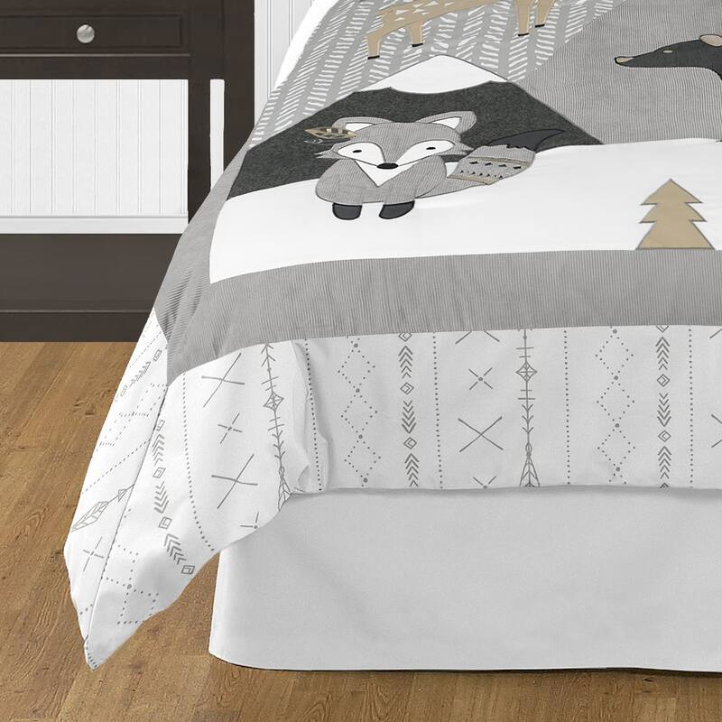 Sweet Jojo Designs Beige Grey Boho Mountain Animal Woodland Forest Friends Unisex Boy or Girl 3-pc Full/Queen Comforter Set