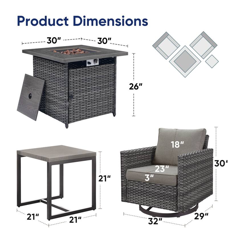 26 In Fire Pit Table with Patio Swivel Chairs Table