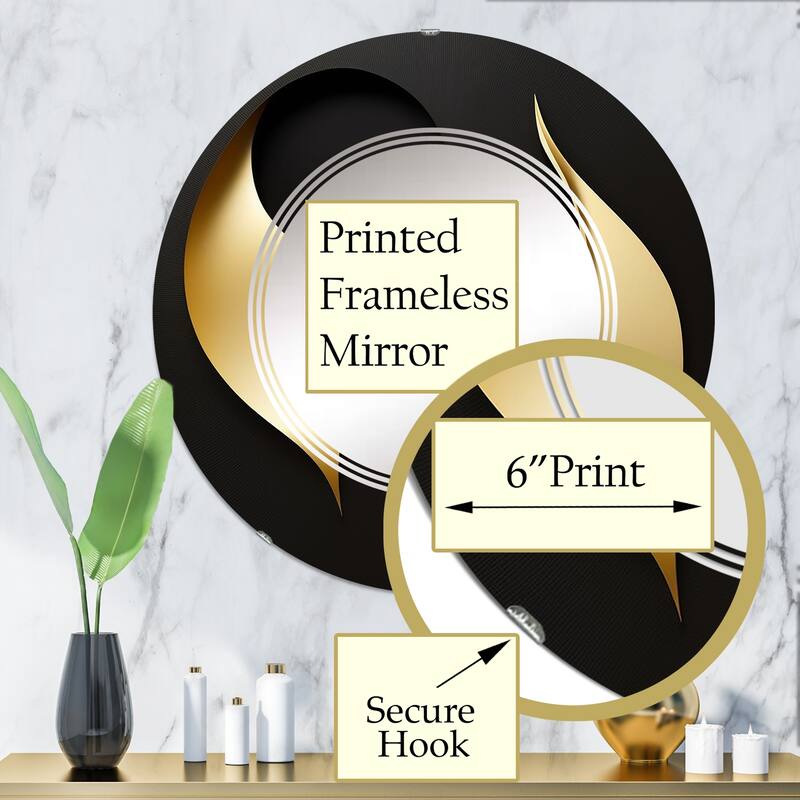 Designart 'Golden Droplets On Black' Printed Modern Geometric Wall Mirror