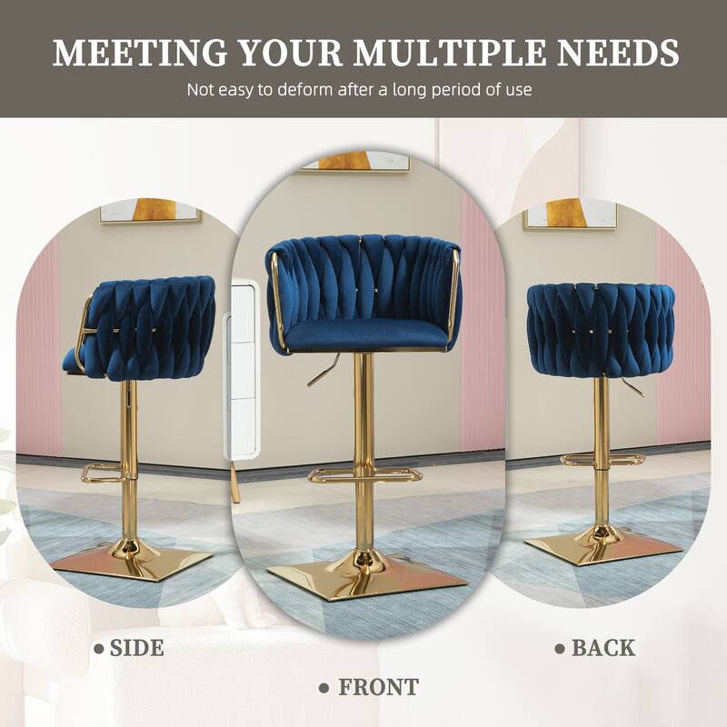 Velvet 360 Swivel Adjustable Height Lifting Vintage Bar Stools(set of 2) with Footrest