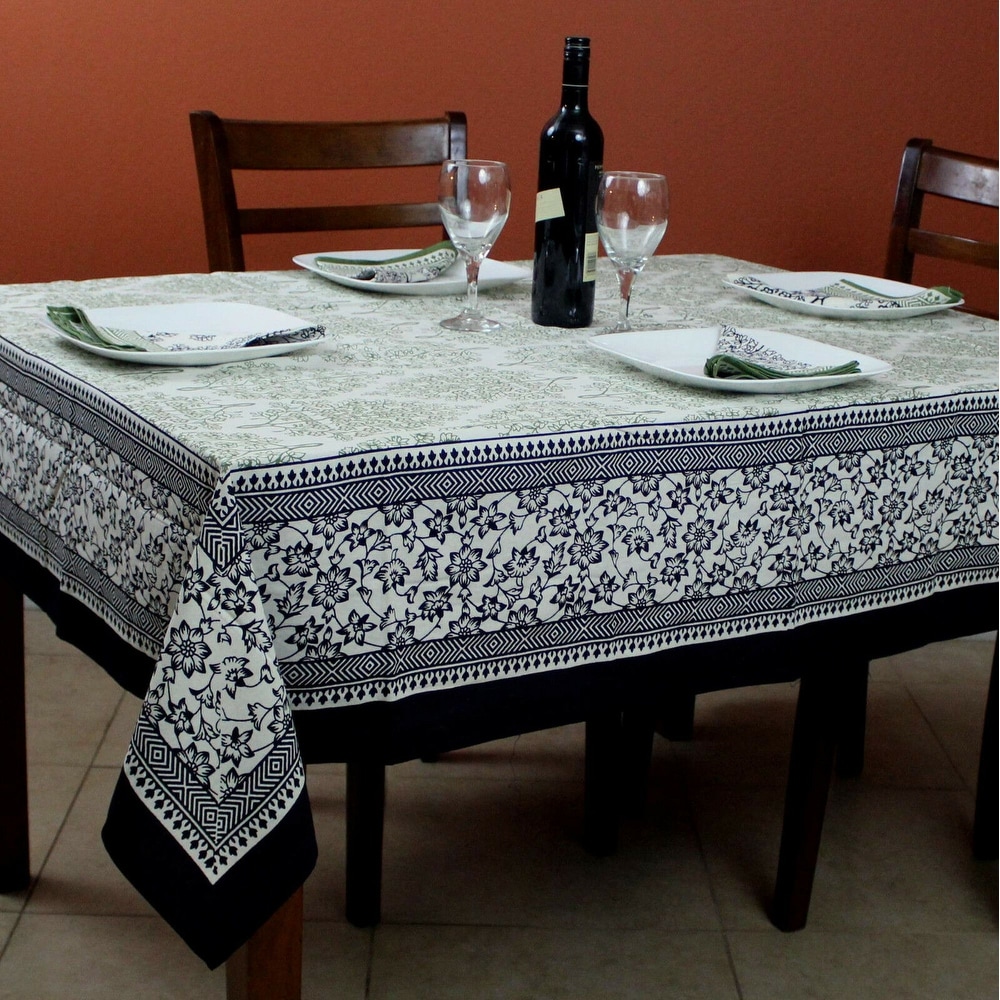 French Country Square Cotton Tablecloth 70" x 70" Periwinkle & Yellow 