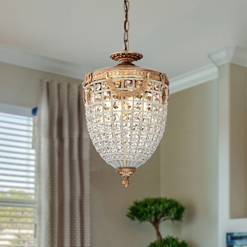 Antiqued 4-Light Glam Chandelier with Crystal Beaded for Living Room