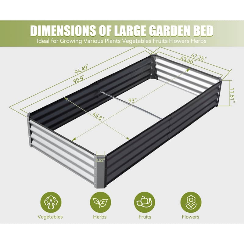 Modern Garden Bed Large Metal Planter with Open Ended Base Support Rods, for Gardening Vegetables Fruits Flowers - 8' x 10'