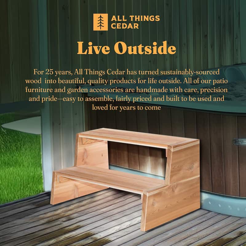 All Things Cedar Wooden 2 Tiered Step Stool for Outdoor Spas or Backyard Patios - 21