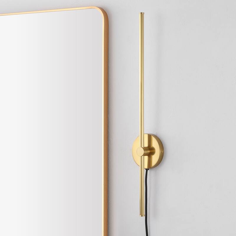 Marion 27.25" 1-Light Modern Minimalist Iron Adjustable Bar Integrated LED Plug-In Sconce, by JONATHAN Y