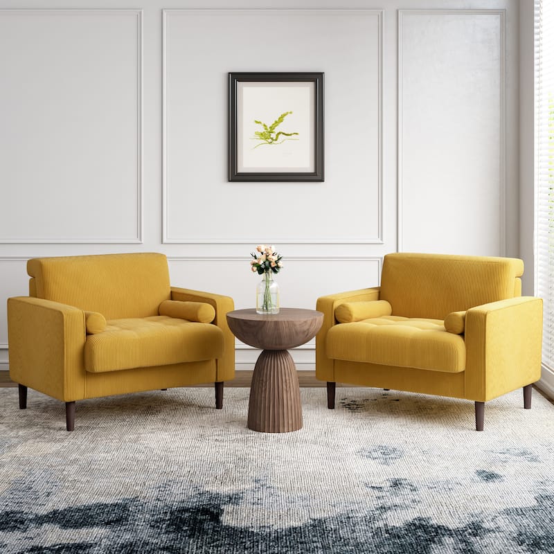 Modern Upholstered Corduroy Accent Chair With Arms Pillows