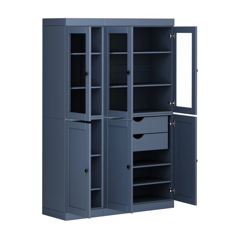 Palace Imports 100% Solid Wood 48.5" Pantry Cabinet with Clear Glass, Shaker Doors, 2-Drawers and Adjustable Shelves
