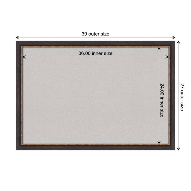 Ashton Black Wood Framed Grey Corkboard Bulletin Board, Organization Board, Pin Board - Board Size 36x24