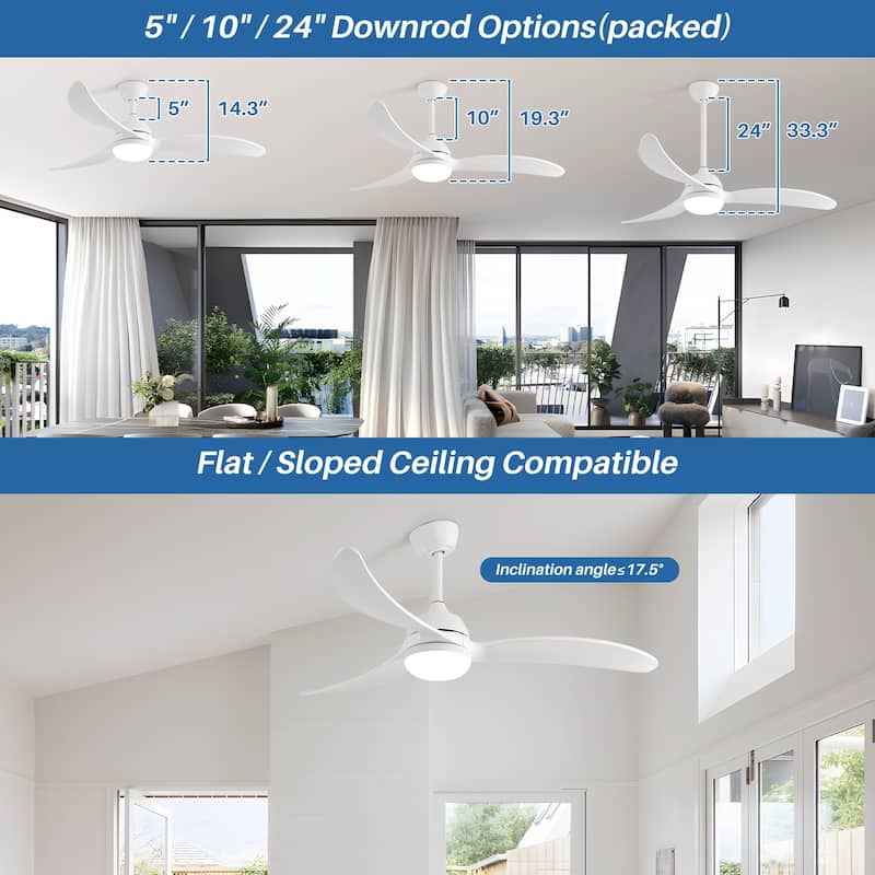 Sofucor 42 Inch Low Profile Flush Mount Ceiling Fan with Light, Remote Control, 5 ABS Blades,Reversible Quiet DC Motor