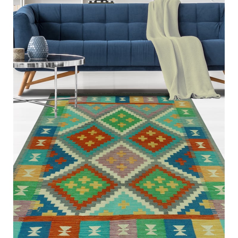 Sangat Flatweave Faiza Grey/Rust Rug - 4'8" x 6'7"