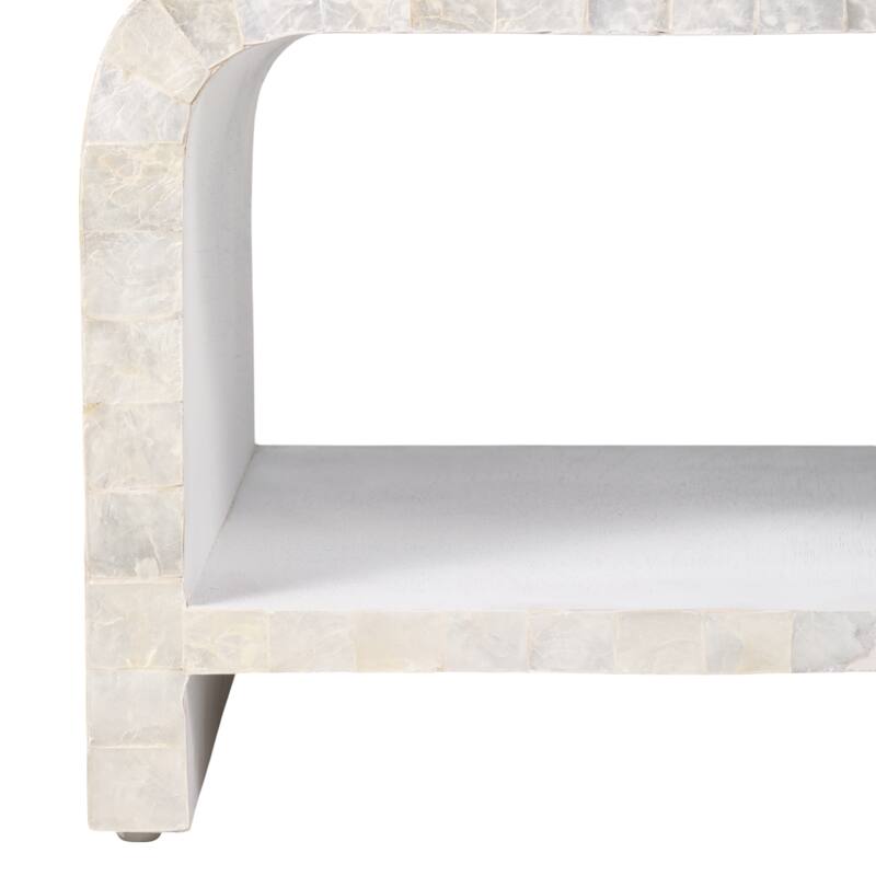 Wood Teak Coffee Table Shell Inlay for Living Room Bedroom - 16" Ivory - 47" x 23.5" x 15.75"