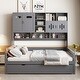 preview thumbnail 15 of 56, Wooden Platform Daybed with Twin Size Trundle, Bookcase Storage Bed with All-in-One Cabinet and Shelf Gray - Full