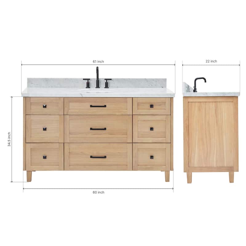 Ariel B61CWOVO Monroe 61" Free Standing Single Basin Vanity Set with