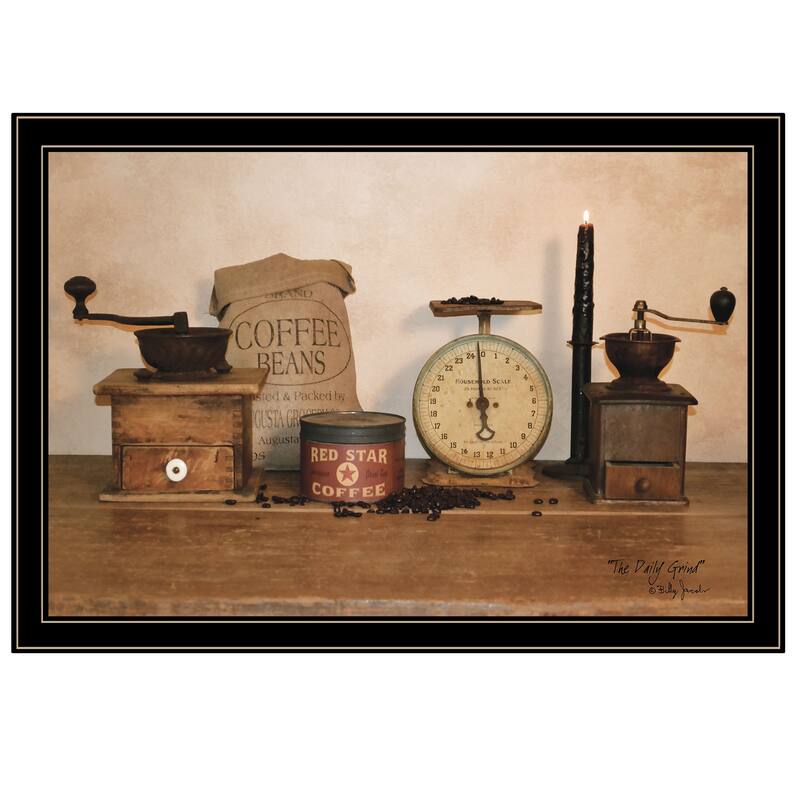 TrendyDecor4U Traditional "The Daily Grind" Framed Print Wall Art by Billy Jacobs - Black