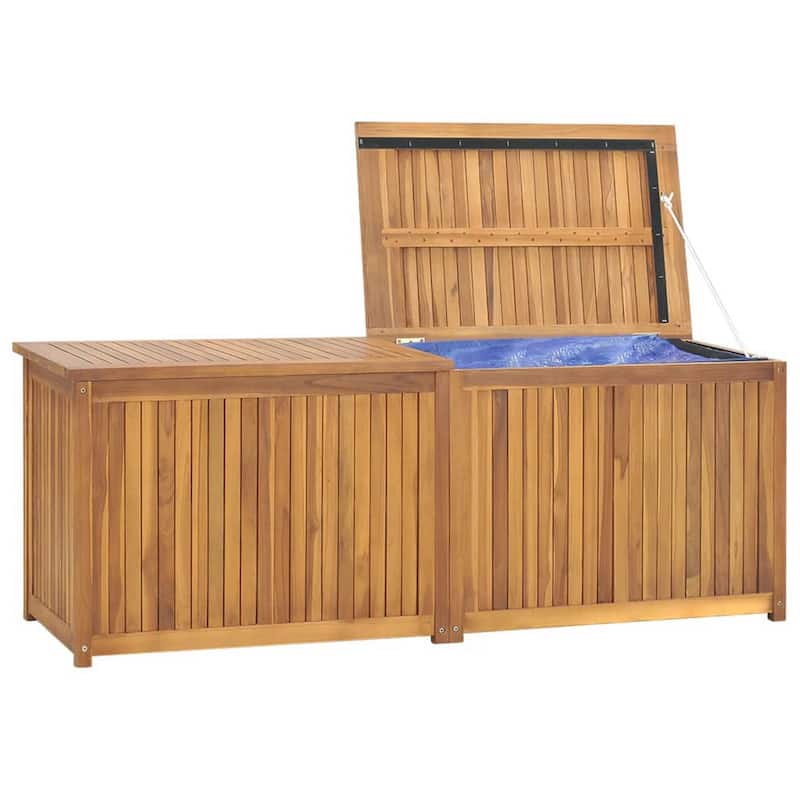 Misty Outdoor 59 Inch Storage Box, Weather Resistant Brown Solid Teak Wood