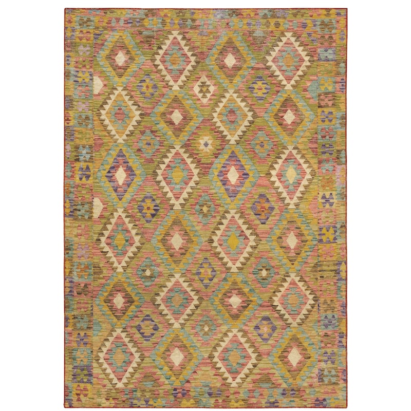 Vista Home Marissa Washable Tribal Inspired Gold/ Multi Indoor Area Rug Mat - 3' 6" x 5' 6" - Runner/Rectangle