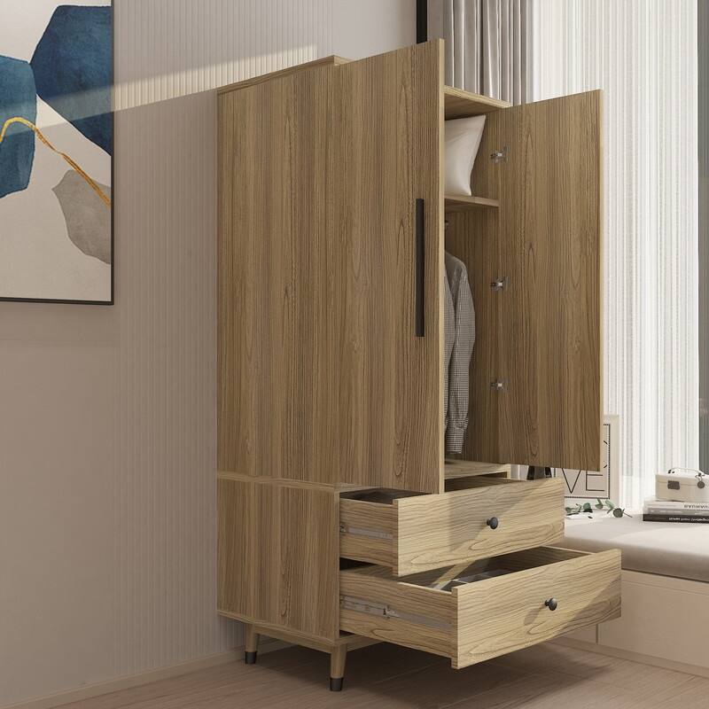 Wooden Armoire with 2-Drawer and 2-Door