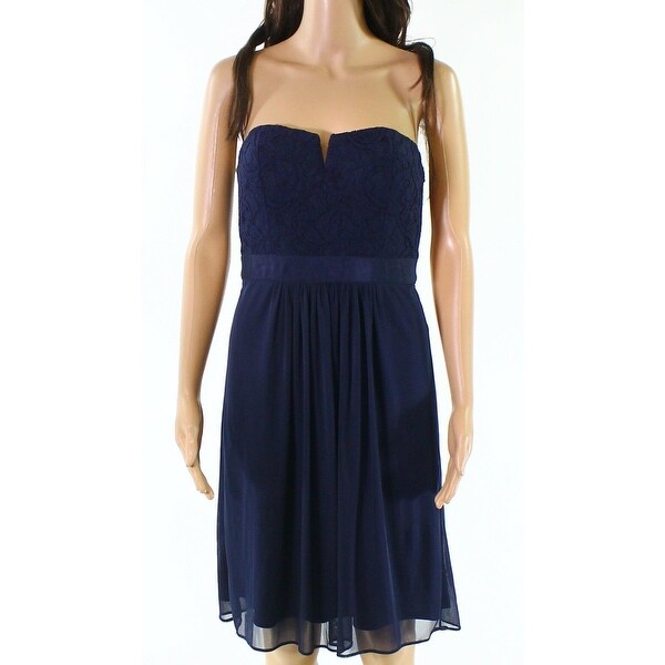 Adrianna Papell Blue Womens Size 12 Split-Neck Lace Sheath Dress