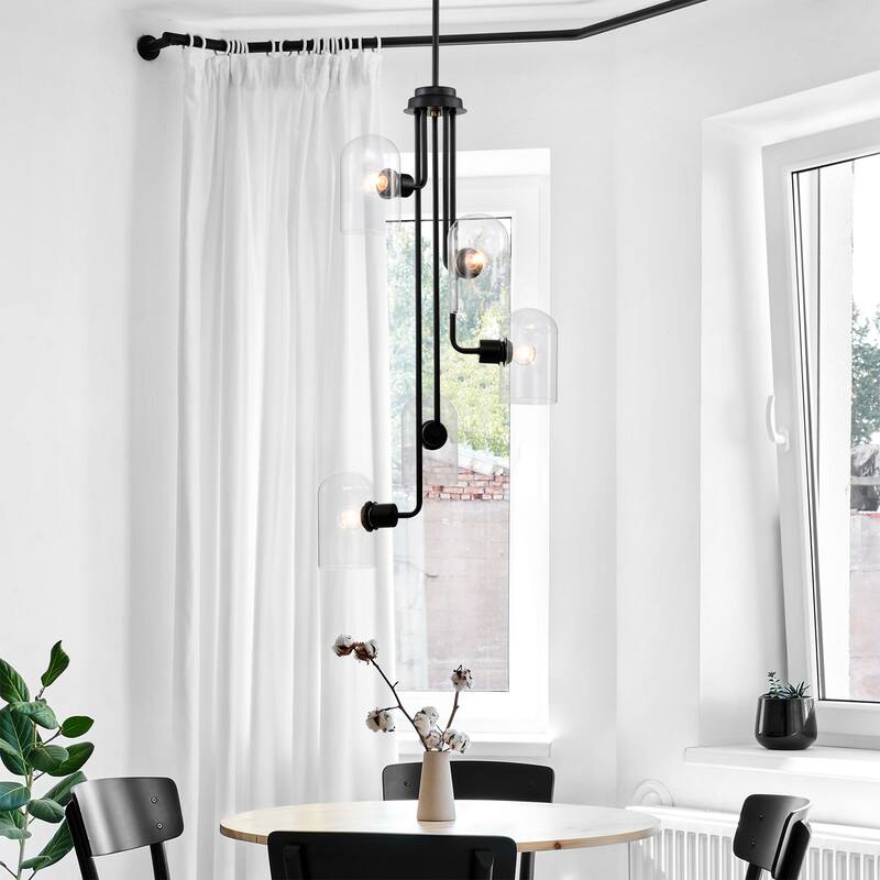 19 Inch Matte Black Finish Clear Glass Chandelier 5 Light (SOLD AS A PAIR)