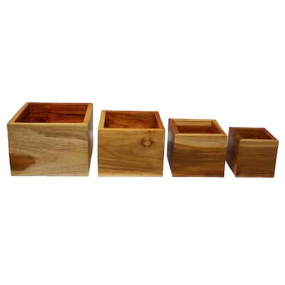 Eleganto® 4 Piece Teak Wood Bathroom Amenities Nesting Set