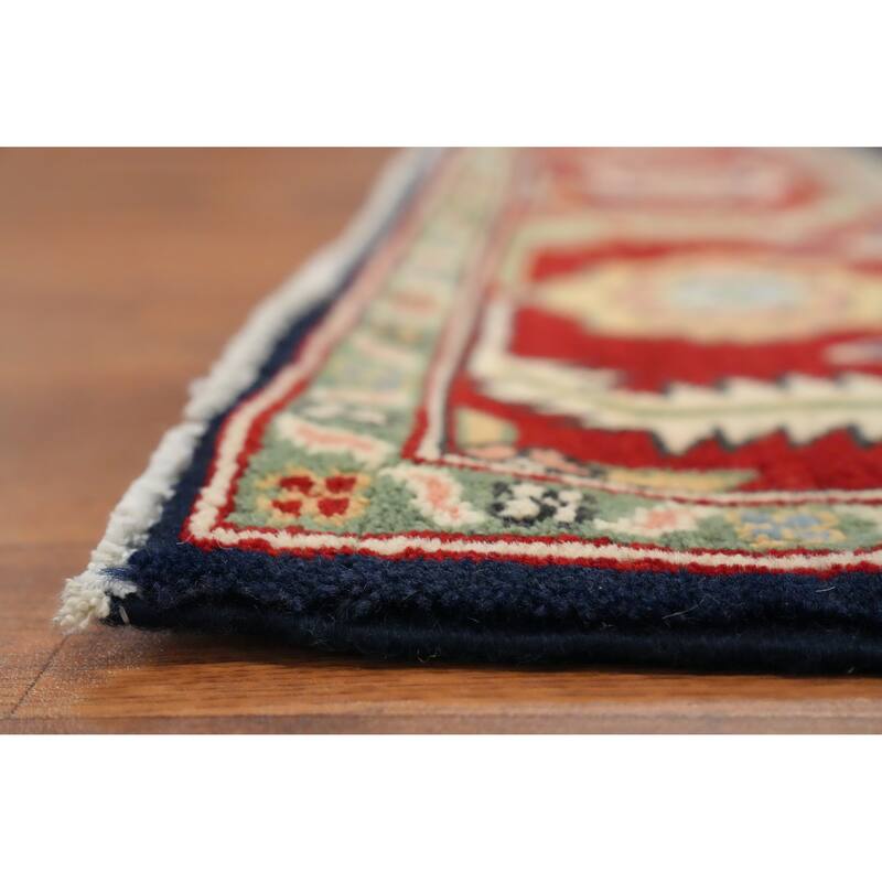 Hand Knotted Oriental 100% Wool Carpet Traditional Medallion Navy Blue & Blues Heriz Area Rug - 8' 8'' X 6' 3''