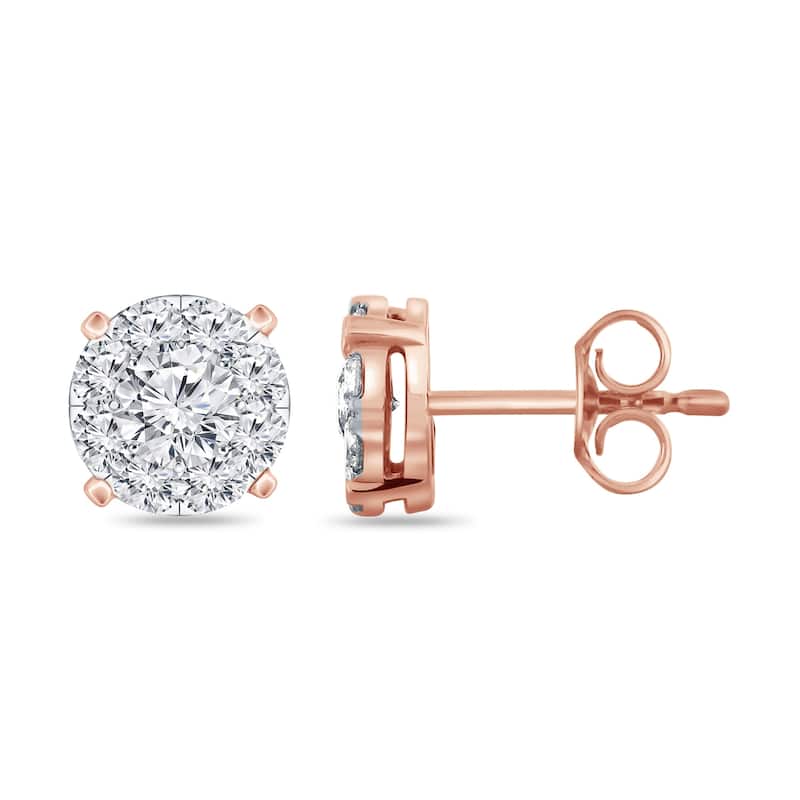 Auriya 14k Gold 5/8ctw Round Pave Diamond Stud Earrings (H-I, I1-I2) - Rose