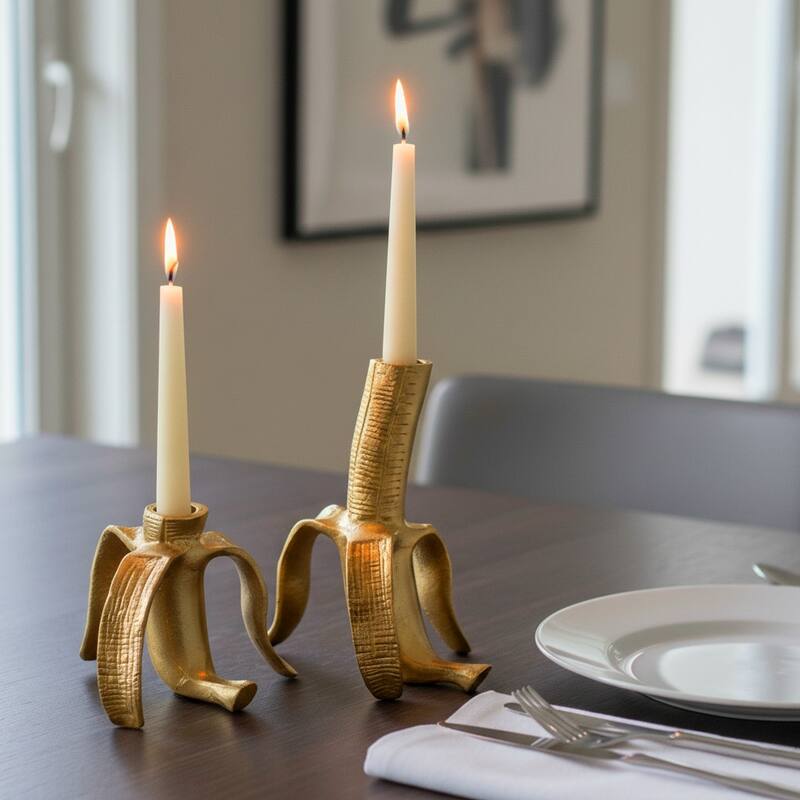 Metal Banana Taper Candle Holders Set of 2 - Gold, 5/7 in. - 7.0"