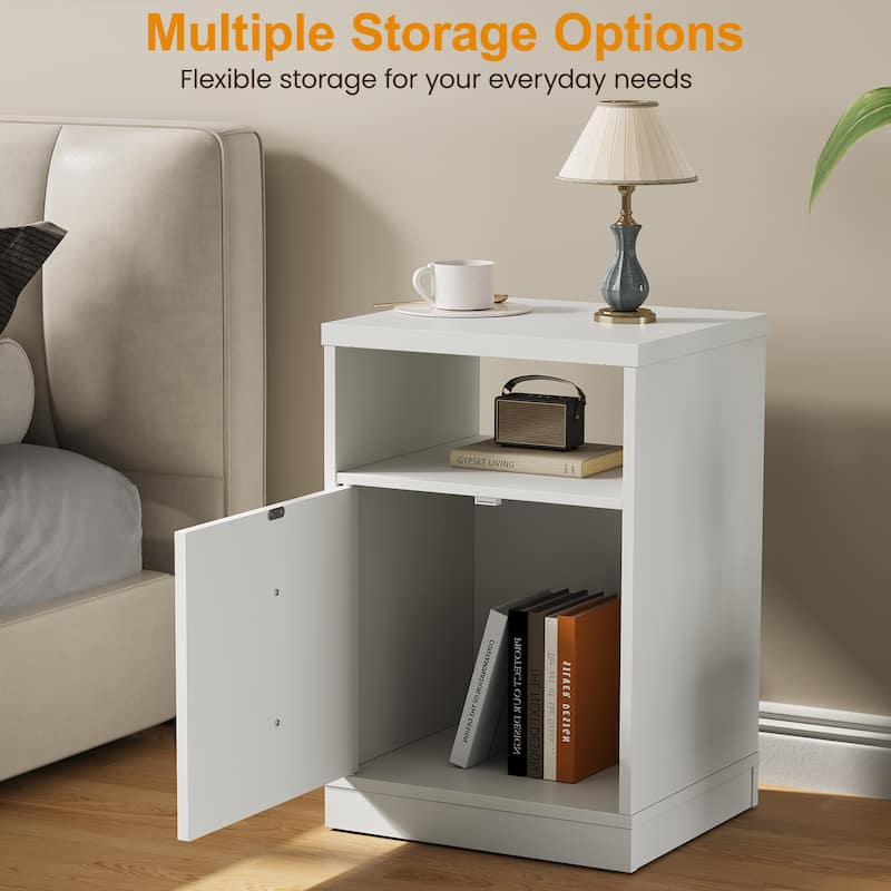 Modern Nightstand with Door & Open Shelf, Set of 2