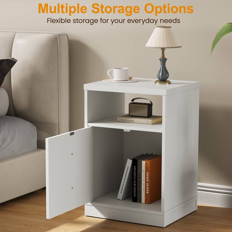 Modern Nightstand with Door & Open Shelf