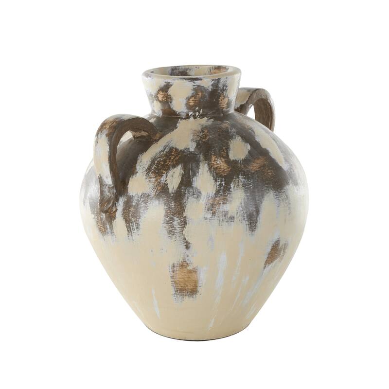 Ceramic Antique Style Pot Decorative Vase with Arched Handles - Cream - Roche River Decor