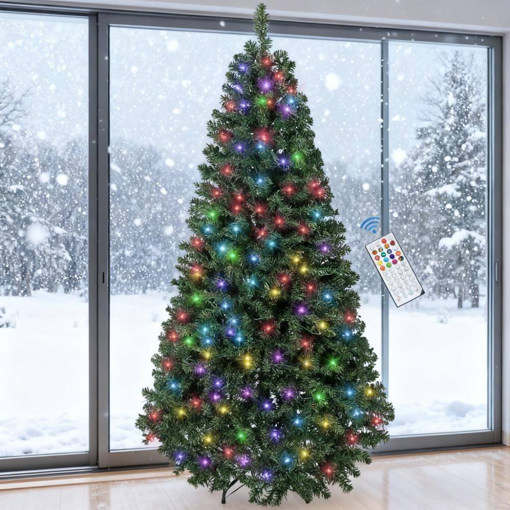 6ft Prelit Christmas Tree with 300 LED Lights Hinged Branches and Remote - Green