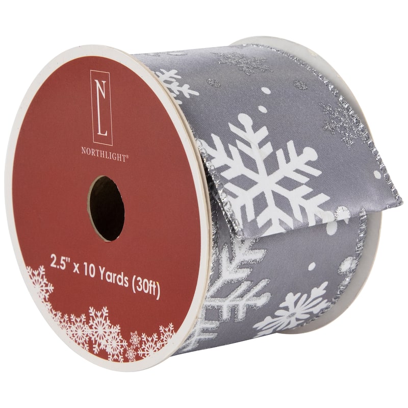 Shimmering Snowflakes Wired Craft Christmas Ribbon 2.5" x 10 Yards