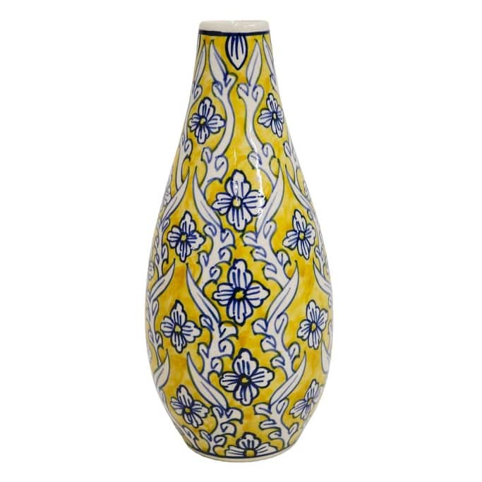 Home&Manor Ceramic Slim Vase Yellow