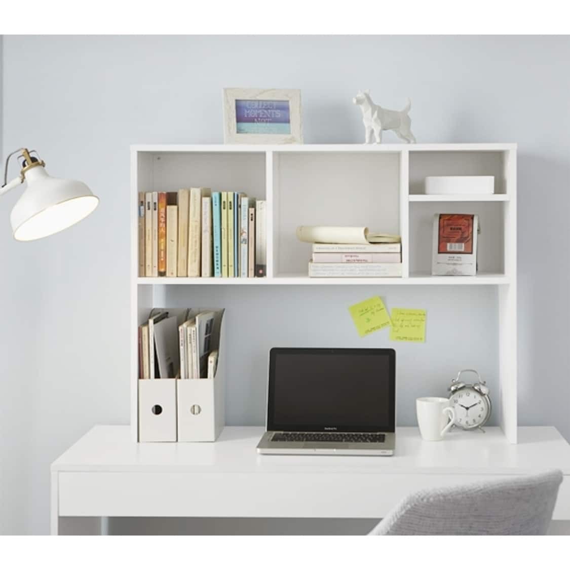 slide 2 of 9, Cube White Wood Desk Bookshelf by DormCo