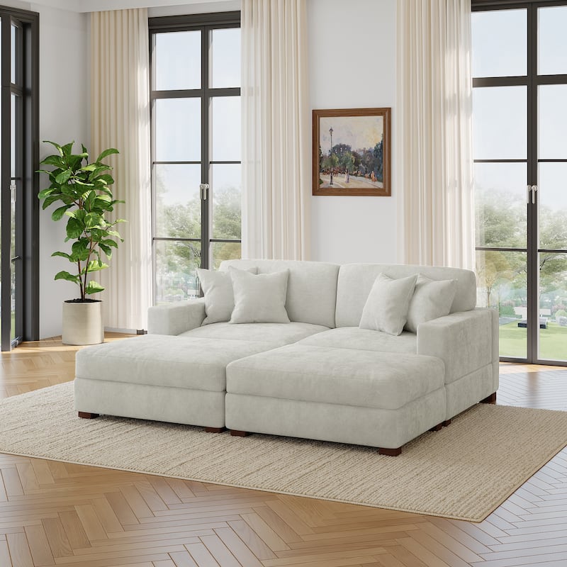 Modern Chenille Oversized Modular Sectional Sofa with 2 Ottoman
