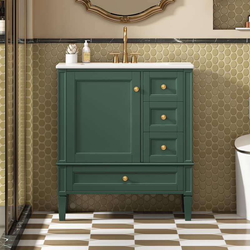 30'' Freestanding Bathroom Vanity with Single White Integrated Ceramic Sink - 30'' x 18.3'' x 33.78'' - Painted - 30'' x 18.3'' x 33.78'' - Green