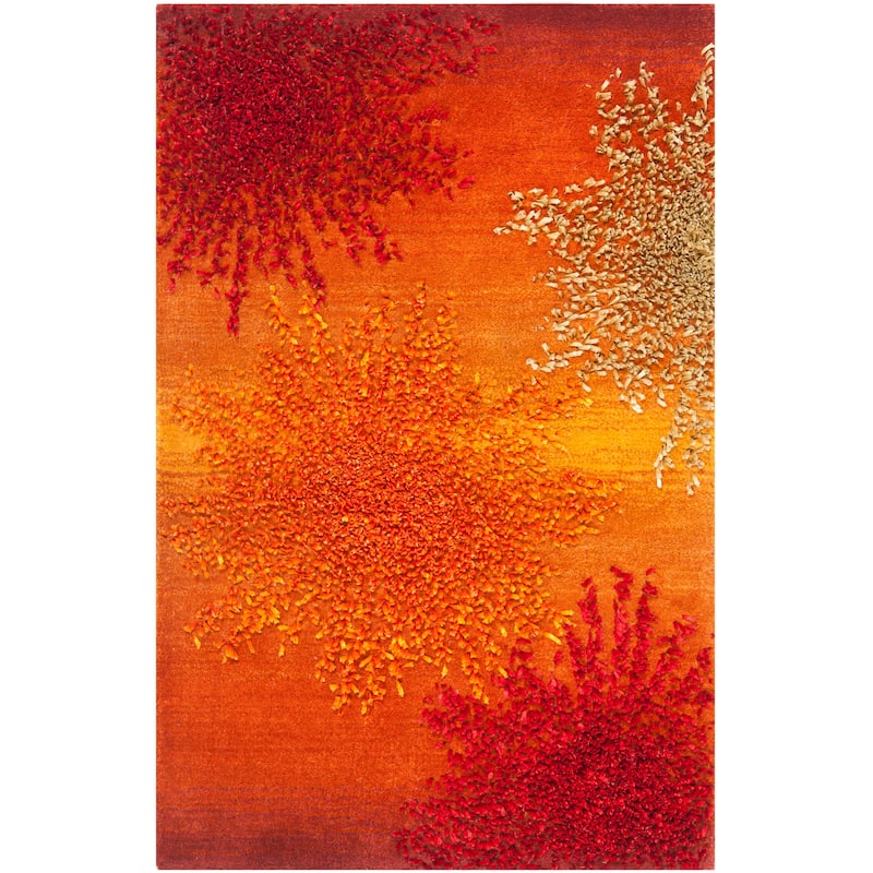 SAFAVIEH Handmade Soho Miyase Burst New Zealand Wool Rug - 2'6" x 4' - Rust/Multi