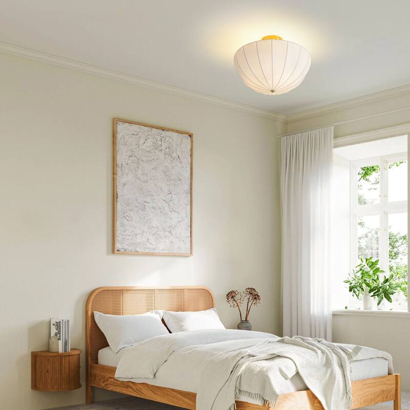 3-Light Modern Silk Flush Mount Ceiling Light, Semi Dome Fabric Shade for Bedroom - 3 Light