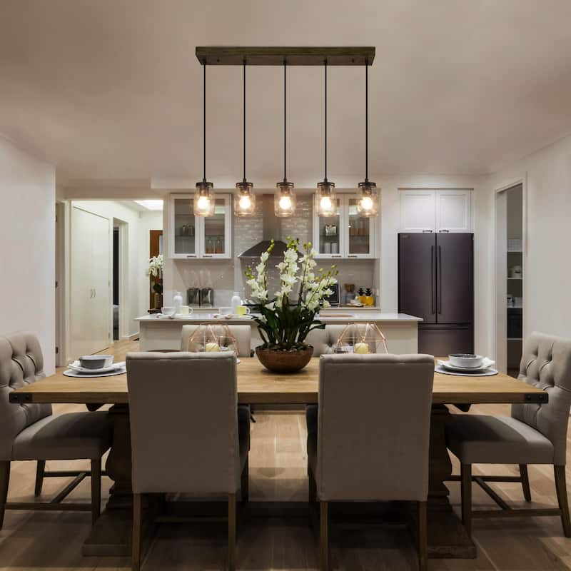 Modern Rustic Mason Jar Glass Kitchen Island Pendant Lights Farmhouse 5-light Bar Chandelier - L29" * W4.72" * H69"