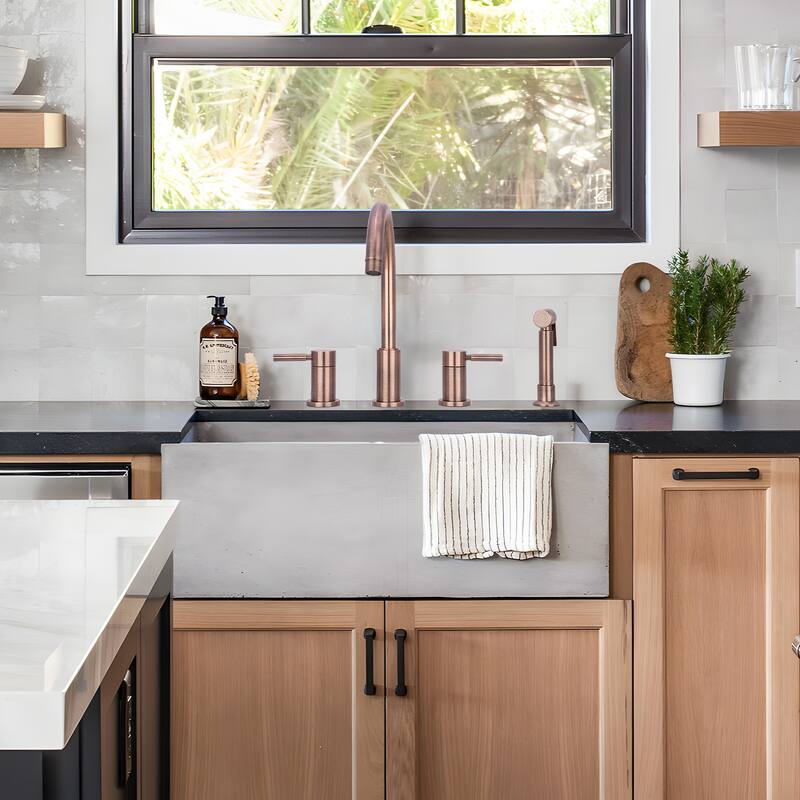 Two-Handles Copper Widespread Kitchen Faucet with Side Sprayer