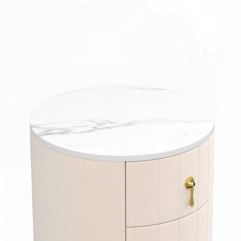 Round Bedside Upholstered Nightstand with 3 Drawers