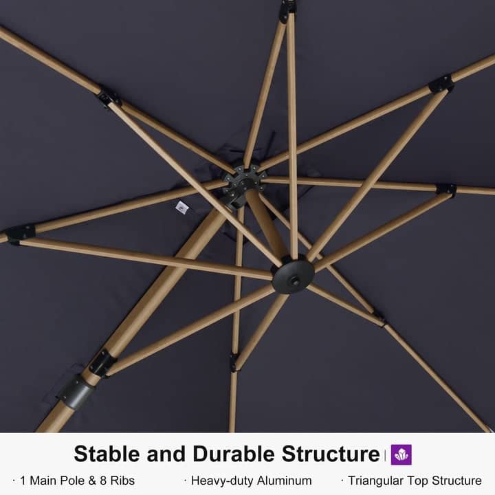 PURPLE LEAF 12ft Wood Grain Premium Patio Cantilever Umbrella