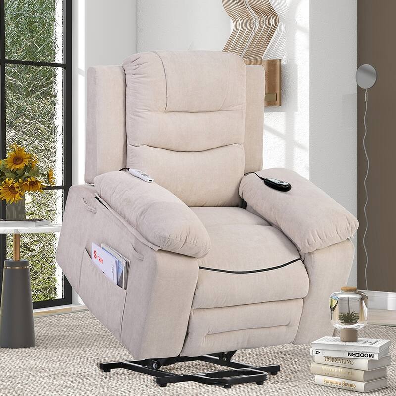 Power Lift Recliner Chair with Heat Massage and Storage Pocket - Beige